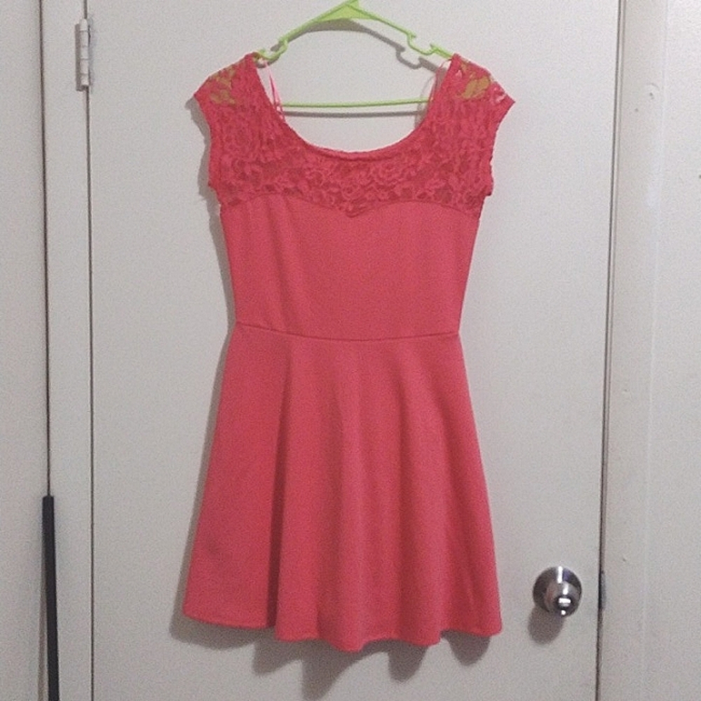 NWT! Ambiance Apparel Pink Lace Top Skater Dress!
